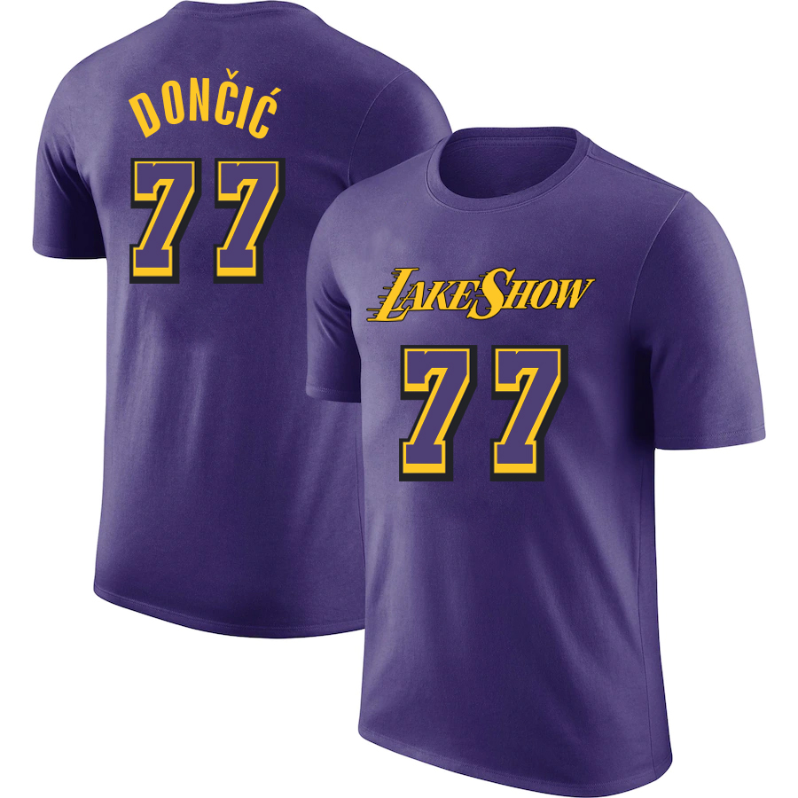 Men NBA Los Angeles Lakers #77 Doncic purple T shirts style 2